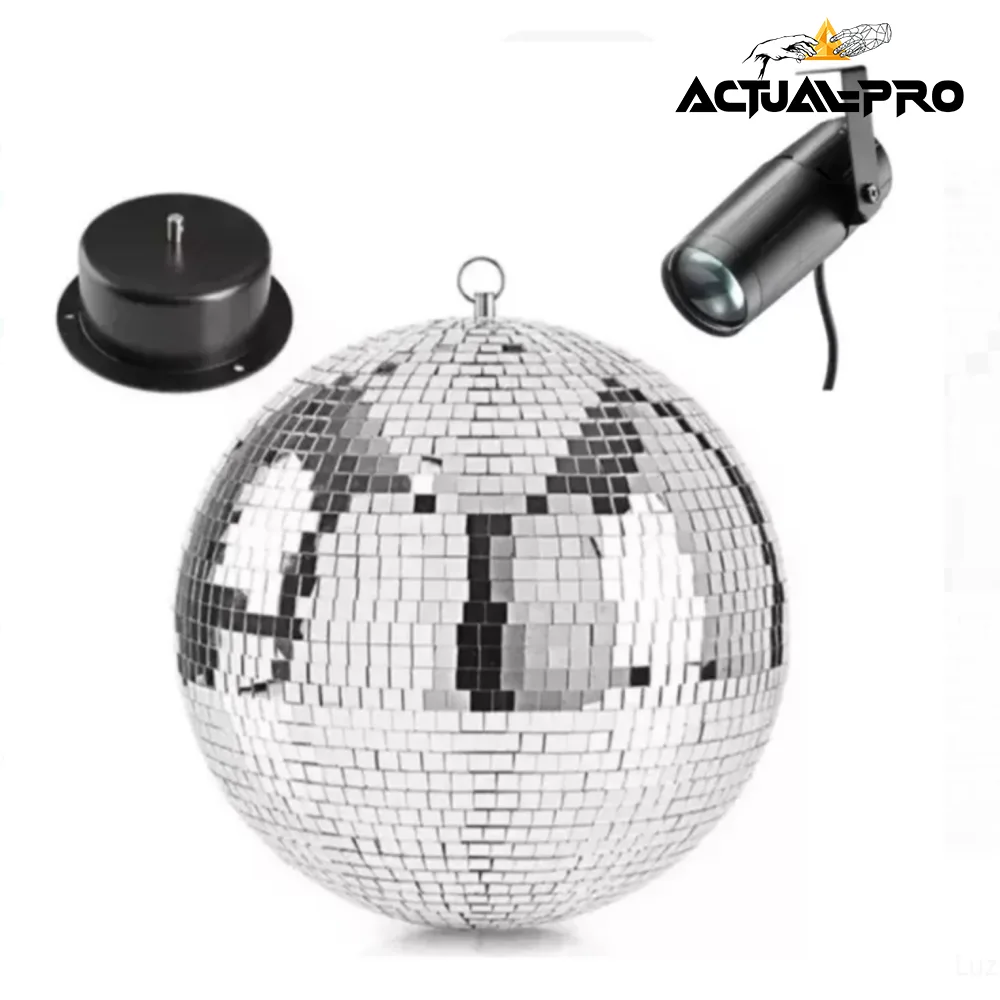 Bola Disco Giratoria 20cm con Base y Luz Blanca