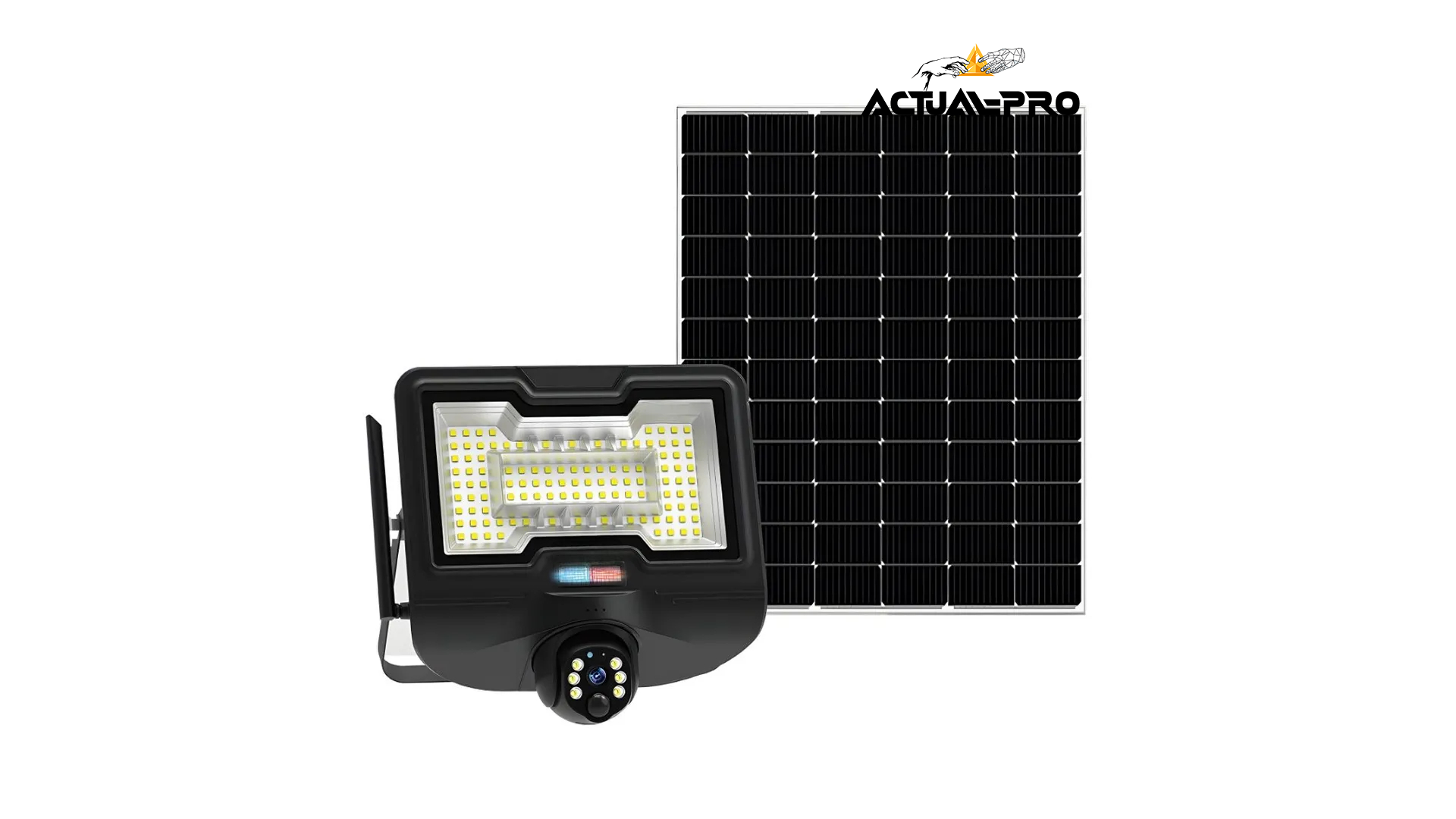Proyector LED Solar 600 watt con Cámara Wi-Fi Altavoz Bidireccional IP65